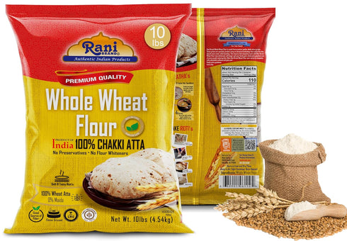 (100% 160oz (10lbs) 4.54kg Rani Chapati Flour Pure Whole Wheat Chakki Atta), For Making Roti & Indian Breads Bulk ~