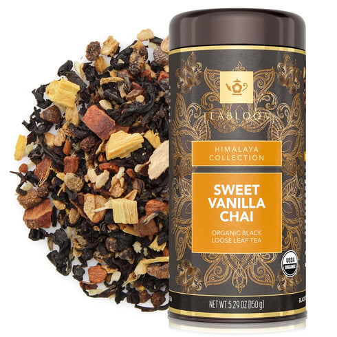 Teabloom Organic Black Tea, Sweet Vanilla Chai Loose Leaf Tea, Rich and