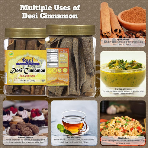 Rani Desi (Dalchini) Flat Cinnamon, 7oz (200g) PET Jar, All Natural, Vegan, Gluten Friendly, Kosher