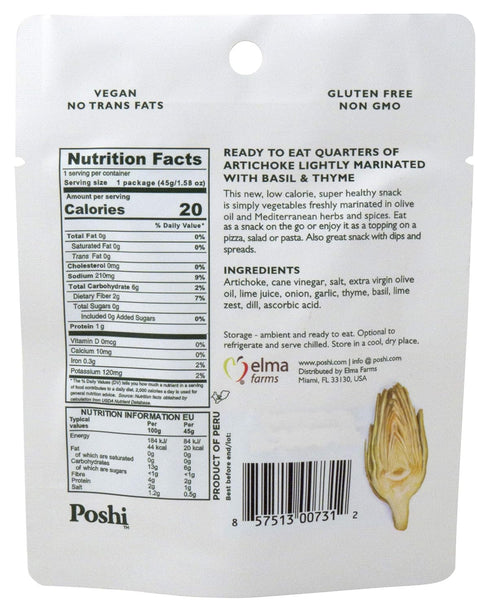 1.34 oz (5-Pack) Poshi Marinated Snack Gluten Free Non-GMO Each Artichokes