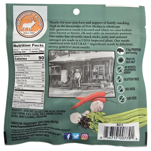 Pack 2 2.1 PEARSON RANCH Bison Jerky of - Low-Carb, Gluten-Free, MSG-Free, High Protein, No Added Nitrites, Paleo