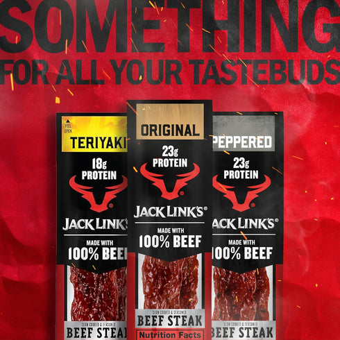 23g 100% Pack, 2 Oz. (12 Count) Jack Link's Beef Steak, Original - Protein Snacks, Beef Jerky Meat Snack