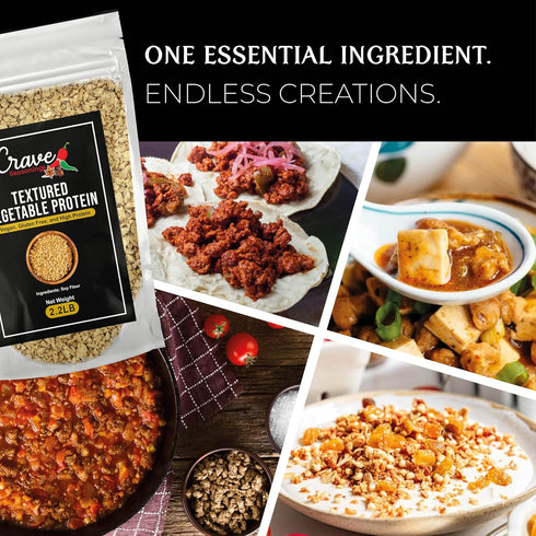 Crave Seasonings 2.2LB Crave Textured Vegetable Protein, Bag, Vegan, Gluten Free, High Protein Chunks, Unflavored