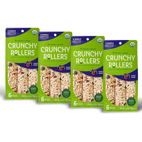 CRUNCHY RICE ROLLERS Friendly Grains - Crunchy Rollers - Organic Rice Snacks - Mixed Berry