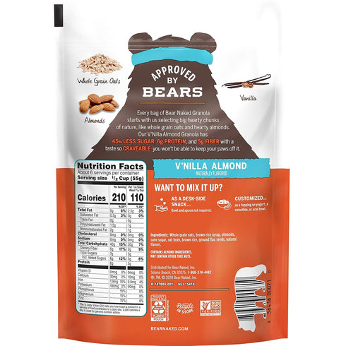 (6 Bear Naked Granola Cereal, Whole Grain Granola, Breakfast Snacks, Vanilla Almond Crisp Bags)