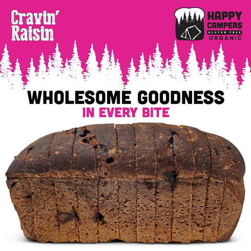 17.4 oz (Pack 2) Happy Campers Cravin Raisin Cinnamon Spice Gluten Free Bread, Organic, Non-GMO, Vegan, Loaf