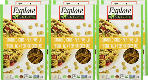 8 (Pack 6) Explore Cuisine Organic Chickpea Fusilli Pasta, Non GMO, Ounces