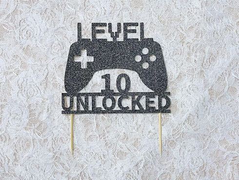 Level 10 Unlocked Cake Topper, Video Game Cake Topper, Game Controller Cake Topper for 10th Birthday Party Decoration