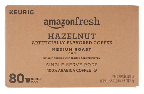 Amazon Fresh 80 AmazonFresh Ct. K-Cups, Hazelnut Flavored Medium Roast, Keurig K-Cup Brewer Compatible