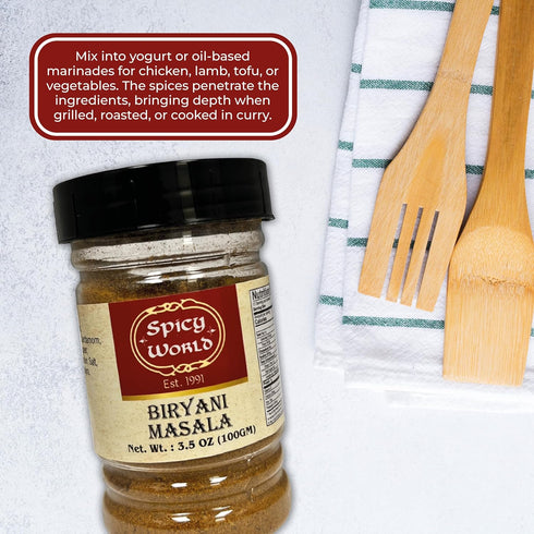 Spicy World 3.5oz 15 Biryani Masala Seasoning Mix for Rice Jar - Authentic Indian Style Blend, spice blend, All Natural