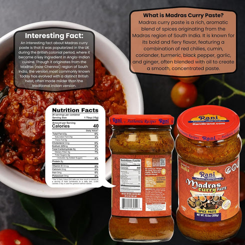 10.5oz (300g) Rani Madras Curry Cooking Spice Paste Glass Jar ~ No Colors | All Natural | NON-GMO | Vegan | Gluten Free