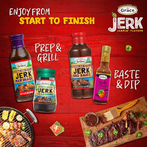 16oz 2 Pack Grace Jamaican Style Jerk BBQ - Jamaican Jerk Seasoning, Marinade & Dipping Sauce - Best Hot Barbecue Sauce