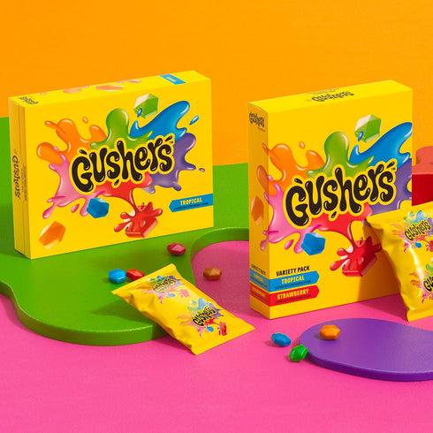 6 4.8 oz Gushers Fruit Flavored Snacks, Tropical Fruit Flavor, Pouches