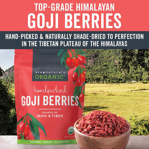 1 lb (454 Viva Naturals Organic Dried Goji Berries, g) Non-GMO, Vegan Wolfberries, Perfect for Goji Berry Tea