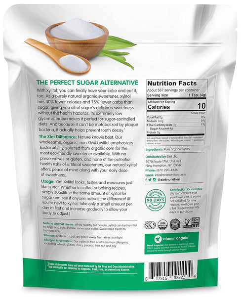(5 lbs): 80 Zint Organic Xylitol Sweetener USDA Certified Natural Sugar Free Substitute, Non GMO, Low Glycemic Index