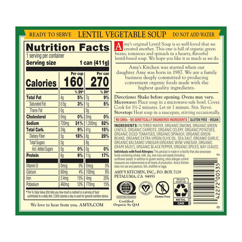 14.5 OZ Amy's Organic Lentil Vegetable Soup