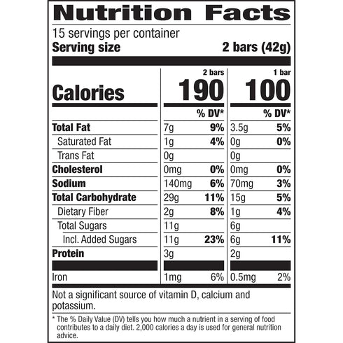 15 Nature Valley Granola Bars, Crunchy, Peanut Butter & Oats 'N Honey, Ounce