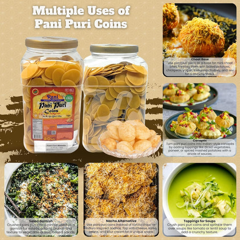 64oz (4lbs) (14-Spice 1.75oz (50g) Rani Pani Puri Coins (Uncooked, Microwaveable Wheat Semolina Coins) w/Pani Puri