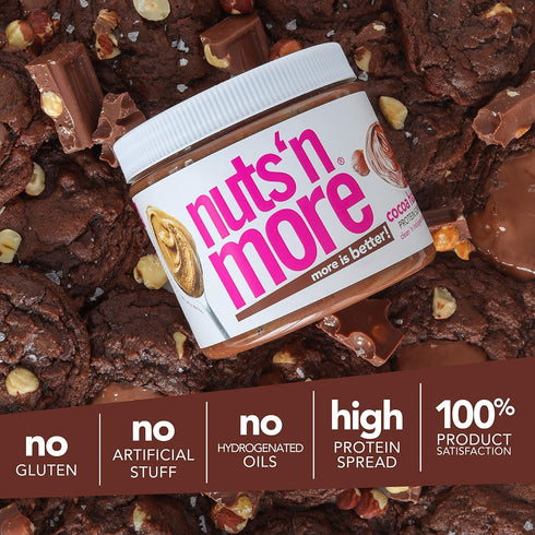 (15oz Nuts N More Cocoa Hazelnut Butter Spread - High Protein, Low Carb, Low Sugar, Gluten Free, Non-GMO, All-Natural