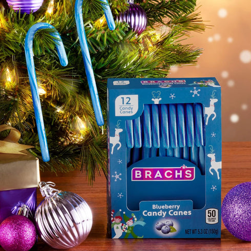 5.3 oz 12 Count Brach's Blueberry Candy Canes, Christmas Candy, Holiday Ornaments, Box