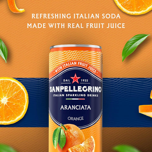 6 Pack Sanpellegrino Italian Sparkling Drink Aranciata, Sparkling Orange Beverage, Of Cans