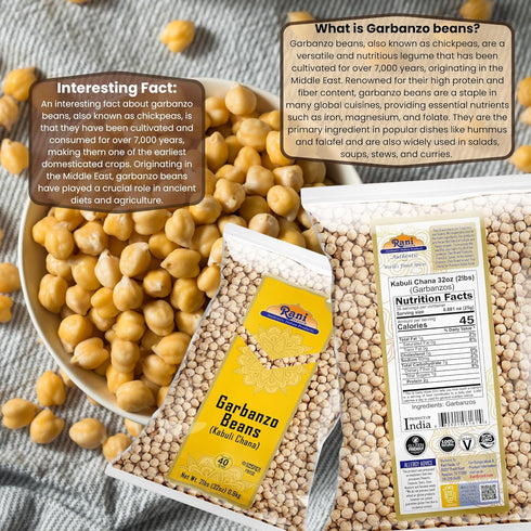 32oz (2lbs) 908g Rani Garbanzo Beans (Kabuli Chana) ~ All Natural | Vegan | Gluten Friendly | NON-GMO | Kosher | Indian