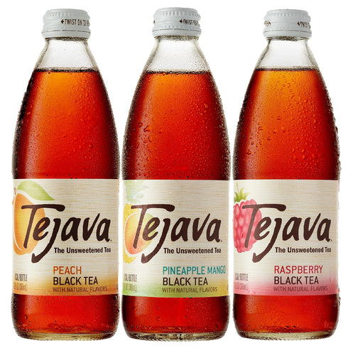 12 (12-Pack) Tejava Black Tea Sampler, ounce Glass, Unsweetened, Peach, Raspberry and Pineapple-Mango, Ready-to-Drink