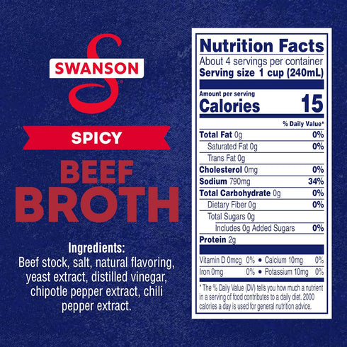 100% 32 oz (Pack 5) Swanson Natural Spicy Beef Broth, Carton