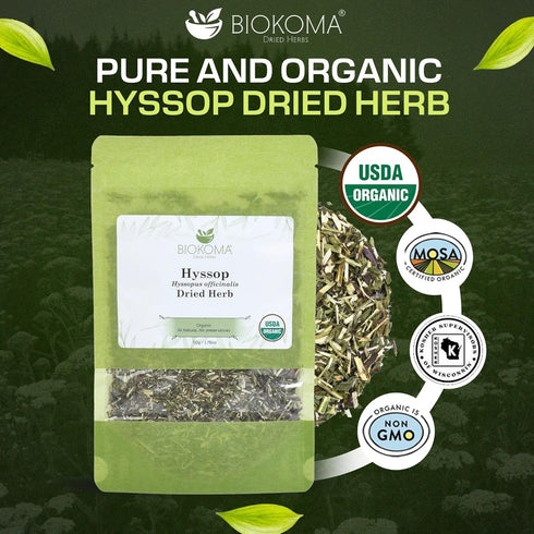 50g (1.76oz) Immune Biokoma Organic Hyssop Dried Herb Cut Hyssopus officinalis USDA Organic No GMO Herbal Tea