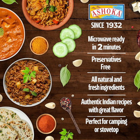1932, Pack 10 Ashoka Ready to Heat Meals Vegetarian Spinach Cheese Curry, Kosher Certified, All-Natural Portable Meals
