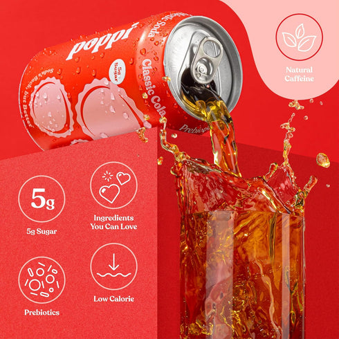 12 Oz (Pack 1) Poppi Prebiotic Soda, Classic Cola, Fl