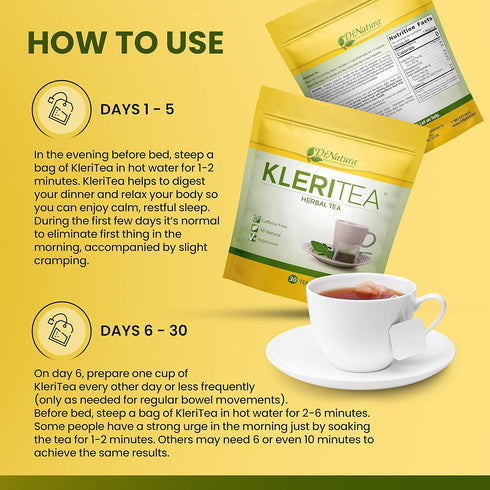 30 (Pack 1) DrNatura KleriTea Herbal Tea, Caffeine-Free Herbal Tea for Gentle, Effective Bowel Stimulation - All