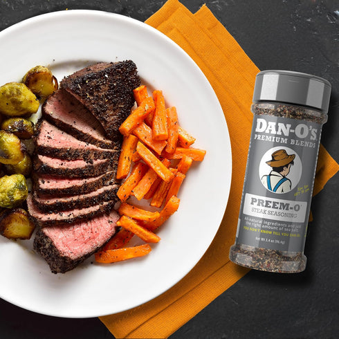 2.5 oz Dan-O's Preem-O Seasoning, Bottle, Meat Seasoning for Steak, Ribs, Chicken, Brisket and More, Sugar Free, Zero
