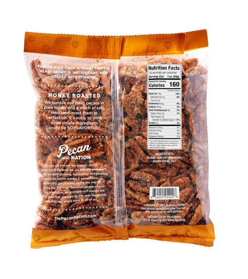 16 oz., Pecan Nation Honey Roasted Georgia Pecans, Natural, No Preservatives, Anti-oxidant Rich, Non-GMO, Irresistible