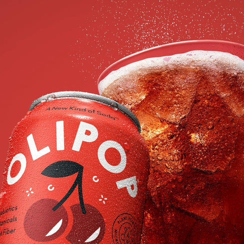 Packed 12oz (12-Cans) OLIPOP Prebiotic Soda Pop, Cherry Cola, A New Kind of Soda with Prebiotics, Fiber