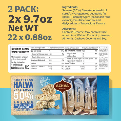 Pack 25 Pack 2) Variety of Halvah Marble, Vanilla, and Walnut Israel Candy Bars Vegan-Friendly, Certified Kosher Snacks