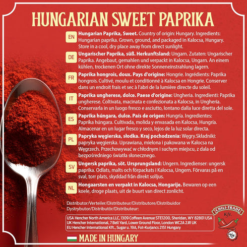 (8.8oz/250g) Hungarian Sweet Paprika Imported from Hungary, Gourmet Quality, Mild and Rich Flavor for Goulash, Stews