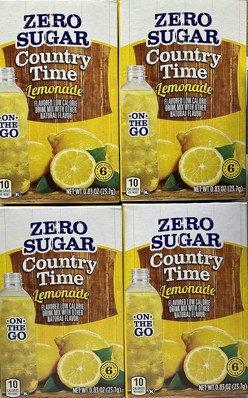 Country Time Lemonade Sugar Free On the Go! 6 Packets Powder (Pack of 4) - Gluten Free