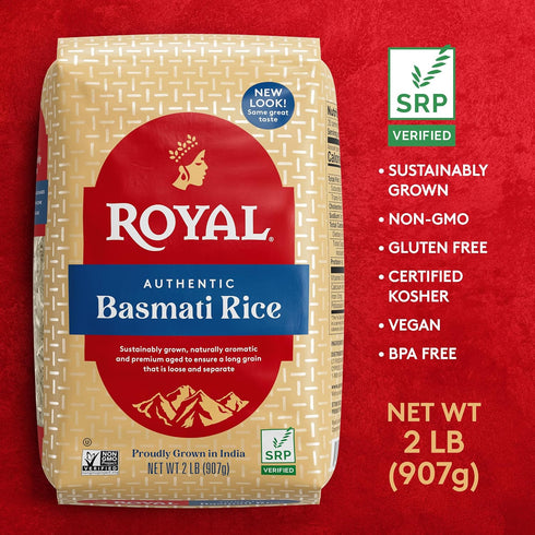 2 lb (Pack 2) Royal - Naturally Aged Authentic Long Grain Indian White Basmati Rice