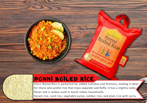 4-Pound 4lbs (1.81kg) Asian Kitchen Ponni Boiled Rice Bag, Short Grain Par Boiled Rice ~ All Natural | Gluten Friendly