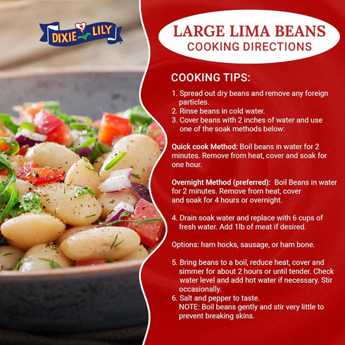 12oz, 3 Pack Dixie Lily - Large Lima Beans - Dried Beans for Cooking, Quick Soak & Slow Cooker Options, Non-GMO, Great
