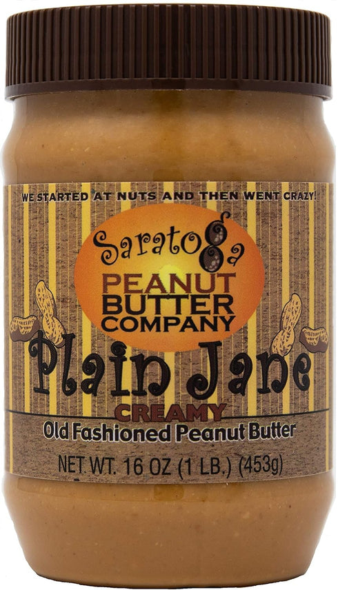 Saratoga Peanut Butter Company 2 16 JARS Plain Jane Creamy Peanut Butter, All Natural, Ounce Jar, Vegan, Gluten Free