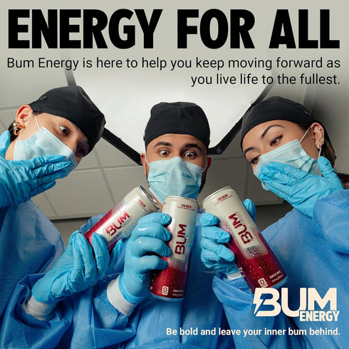 12 oz, 12-Pack BUM Sugar-Free Energy Drink, Dr BUM - Lightly Carbonated & No Artificial Colors, Natural Caffeine
