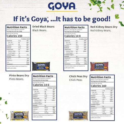 4-Pack 16 oz Goya Dried Beans Meal Prep Dried Black Beans, Pinto Beans, Red Kidney Beans, Chick Peas, Cook-from-Dry