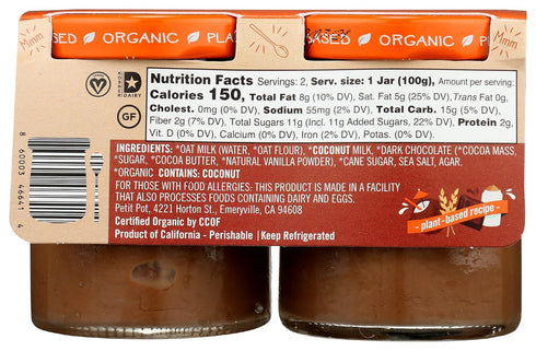 8 (2 Pack) Petit Pot | Organic French Dessert | Plant-Based Oatmilk Chocolate | Gluten-Free | Kosher | Ready-to-Eat |