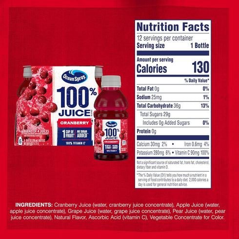 100% 10 (Pack 6) Ocean Spray Juice, Cranberry Juice, Ounce Bottle