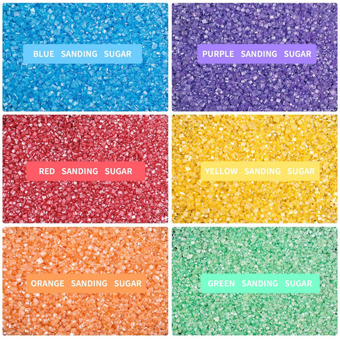 LEBERY 6.7 Oz Sanding Sugar Red Orange Blue Green Yellow Purple Sugar Sprinkles Sugars Crystals for Baking Decorating