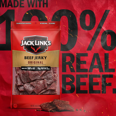 10g 100% 9 Oz. (Pack 2) Jack Link's Beef Jerky, Original, Large Jerky Bags - Flavorful Meat Snacks, Ready to Eat