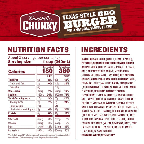 18.8 oz Campbell's Chunky Texas-Style BBQ Burger with Natural Smoke Flavor Soup, Can