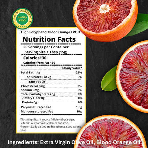 500mg/kg 12.7 Oz M.G. PAPPAS High Polyphenol Rich Blood Orange-Infused Olive Oil Extra Virgin - Over - Cold Pressed